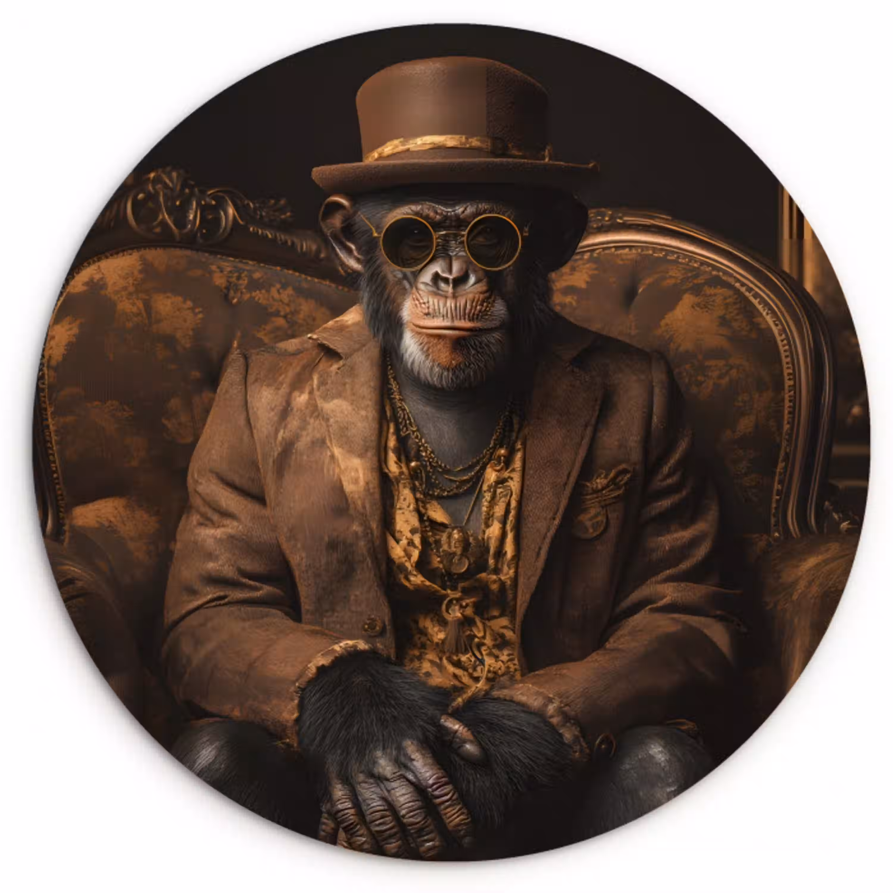 Chimpansee - Stoel - Pak - Bruin Wandcirkel plexiglas klein -3d