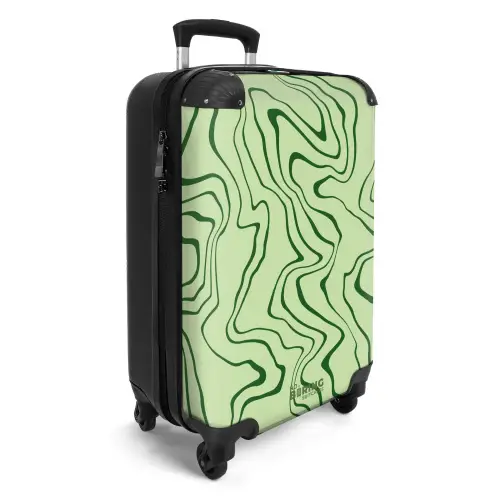 Lichtgroene achtergrond met abstracte donkergroene lijnen NBS - Handbagage koffer - Unisex middel -productfoto_3d