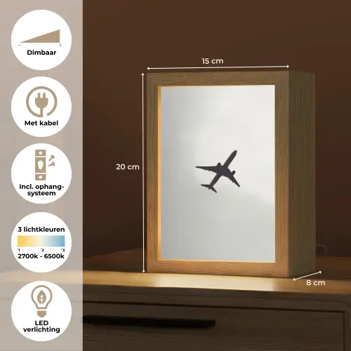 Minimalistisch - Silhouet - Zwart - Vliegtuig Light Box met kabel (Tafellamp) klein -USP_NL