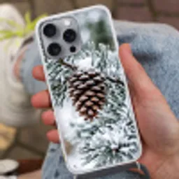 Dennenappel - Tak - Sneeuw - Winter - Sfeervol Hoesje iPhone 16 Pro Max met koord klein -sfeer3