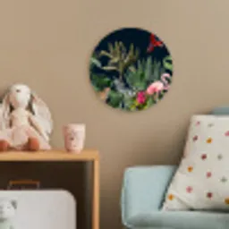 Jungle - Planten - Dieren - Kinderen - Flamingo - Zebra Wandcirkel kunststof plaat 5mm dik klein -tsfeer1_kind