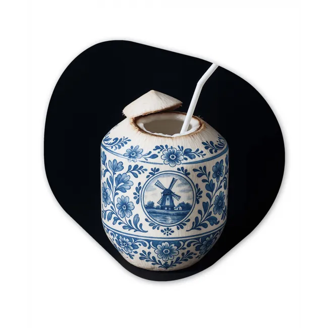 Kokosnoot - Eten - Delfts blauw - Drinken Wandcirkel Organisch Forex 3mm klein -3d