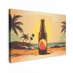 Bierfles - Zonsondergang - Palmbomen - Zee Tuinposter op houten frame 2 cm dik klein -3d