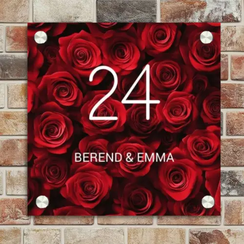 Rode rozen - Klassiek Naambord Vierkant klein -sfeer2