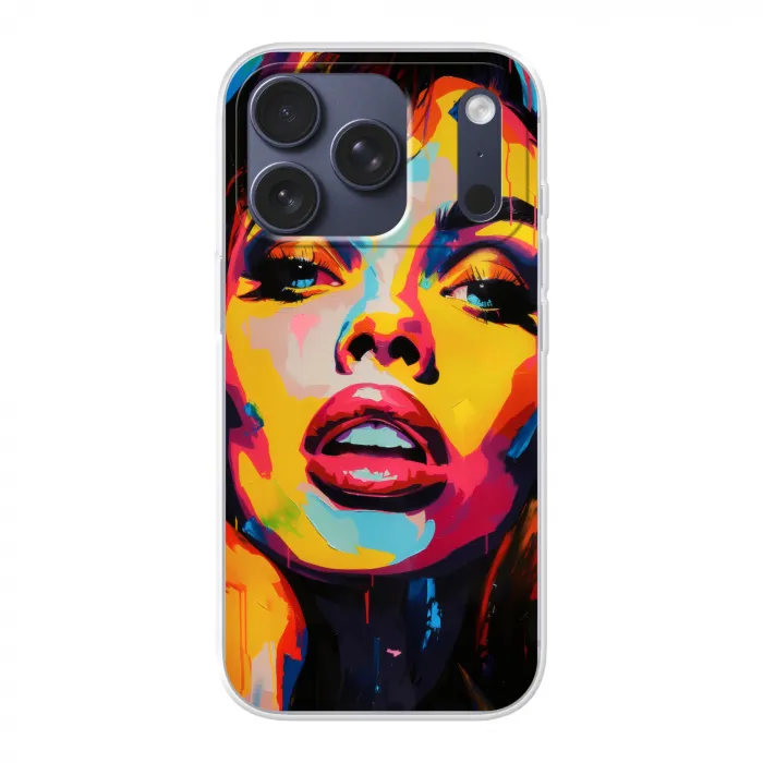 Vrouw - Gezicht - Kleurrijk Telefoonhoesje iPhone 17 Pro klein -3d