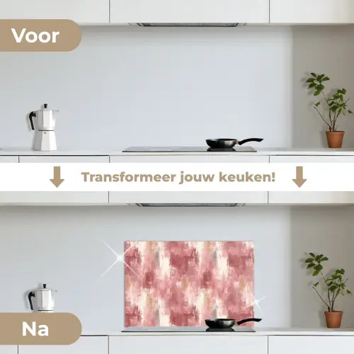 Penseelstrepen - Verweerd - Roze keuken achterwand spatscherm klein 900 -voor_na_NL