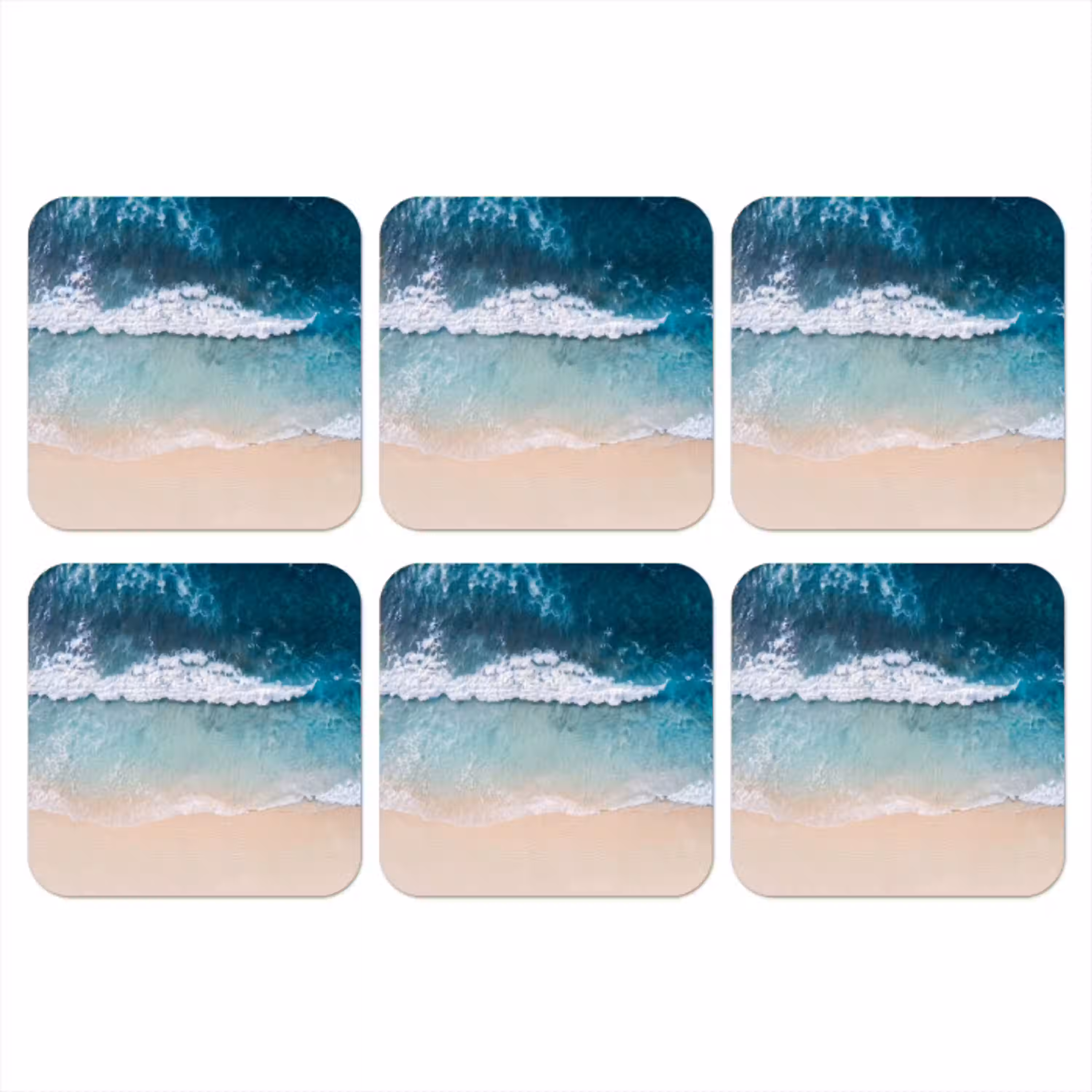 Strand - Zee - Golven - Natuur - Blauw onderzetter kurk middel -3d