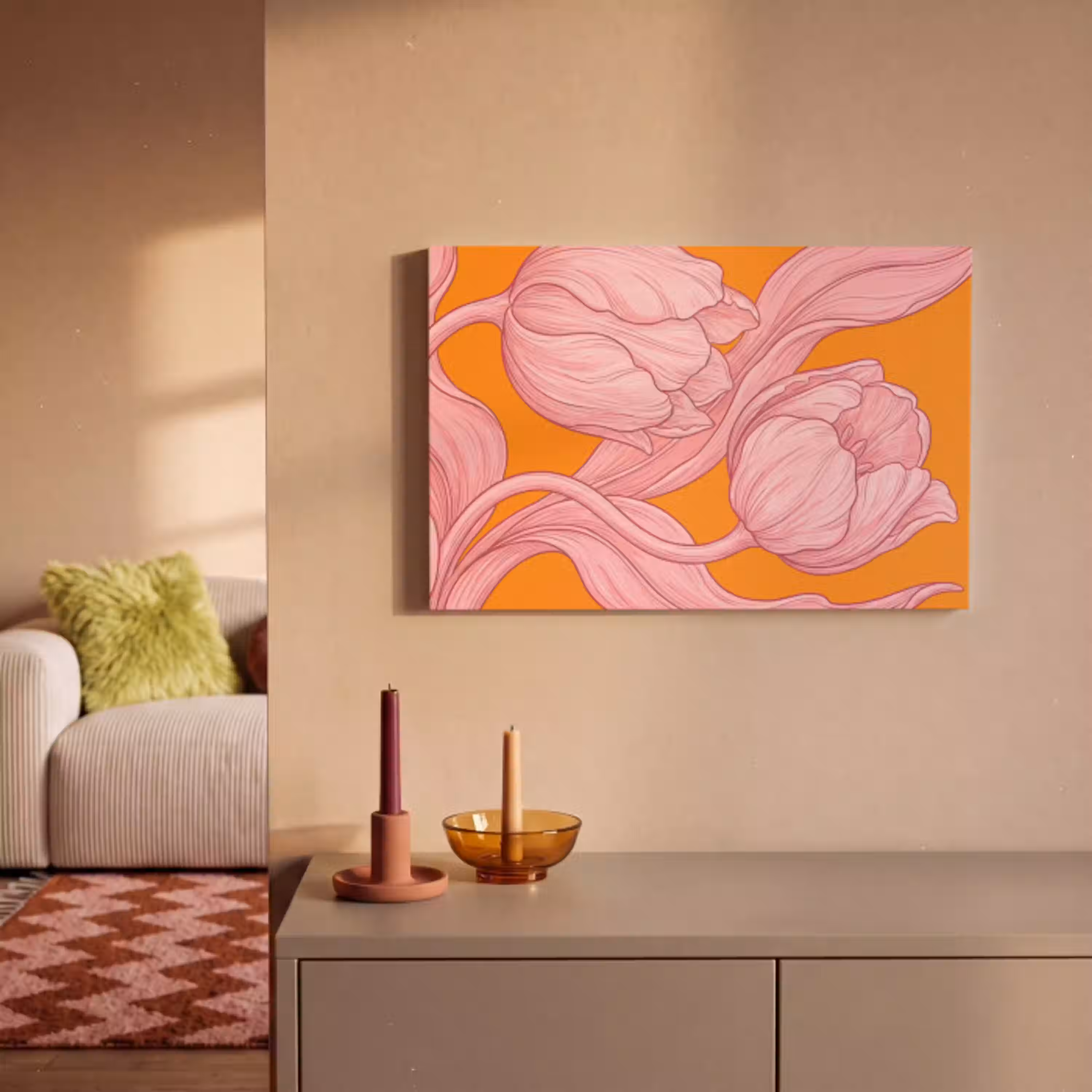 Roze bloemen - Modern canvas 2cm klein -sfeer1