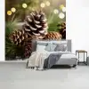 Dennenappels - Kerstsfeer - Bruin - Groen fotobehang vinyl groot -slaapkamer
