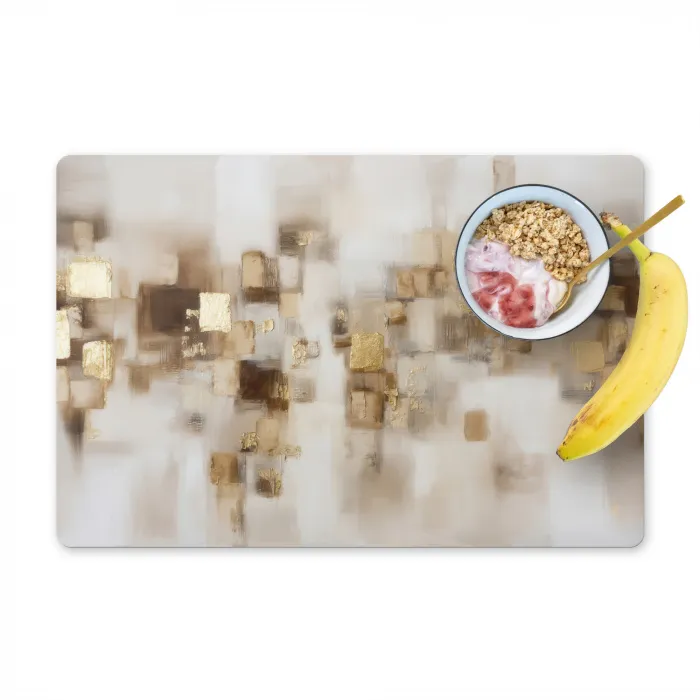 Abstracte vierkanten - Aardetonen - Mistig Placemat vinyl groot -zzzproduct_Kitchenyeah-website