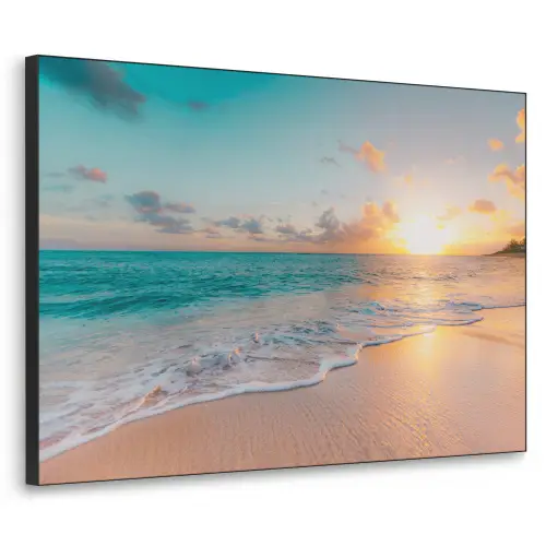 Zonsondergang - Strand - Zee - Zomer - Blauw Textielframe zwart klein -3d