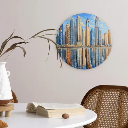 Skyline - Wolkenkrabbers - Water - Blauw Wandcirkel plexiglas klein -sfeer4