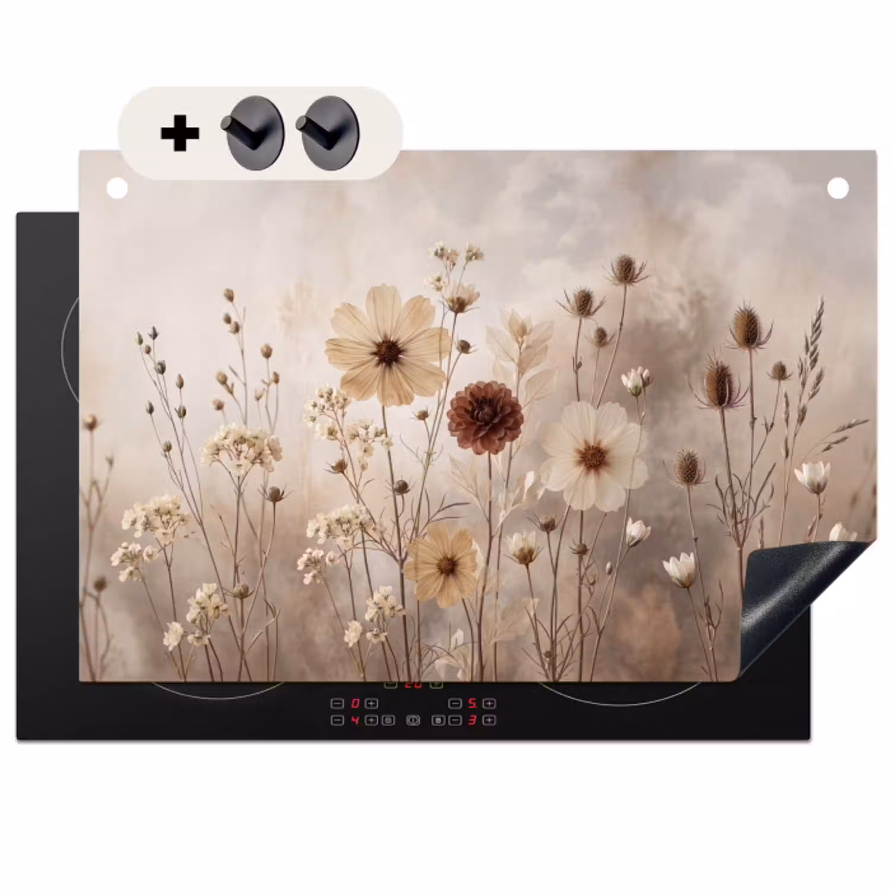 Wilde bloemen - Botanisch - Vintage - Natuur - Rustiek Inductie beschemer met haakjes klein -3d