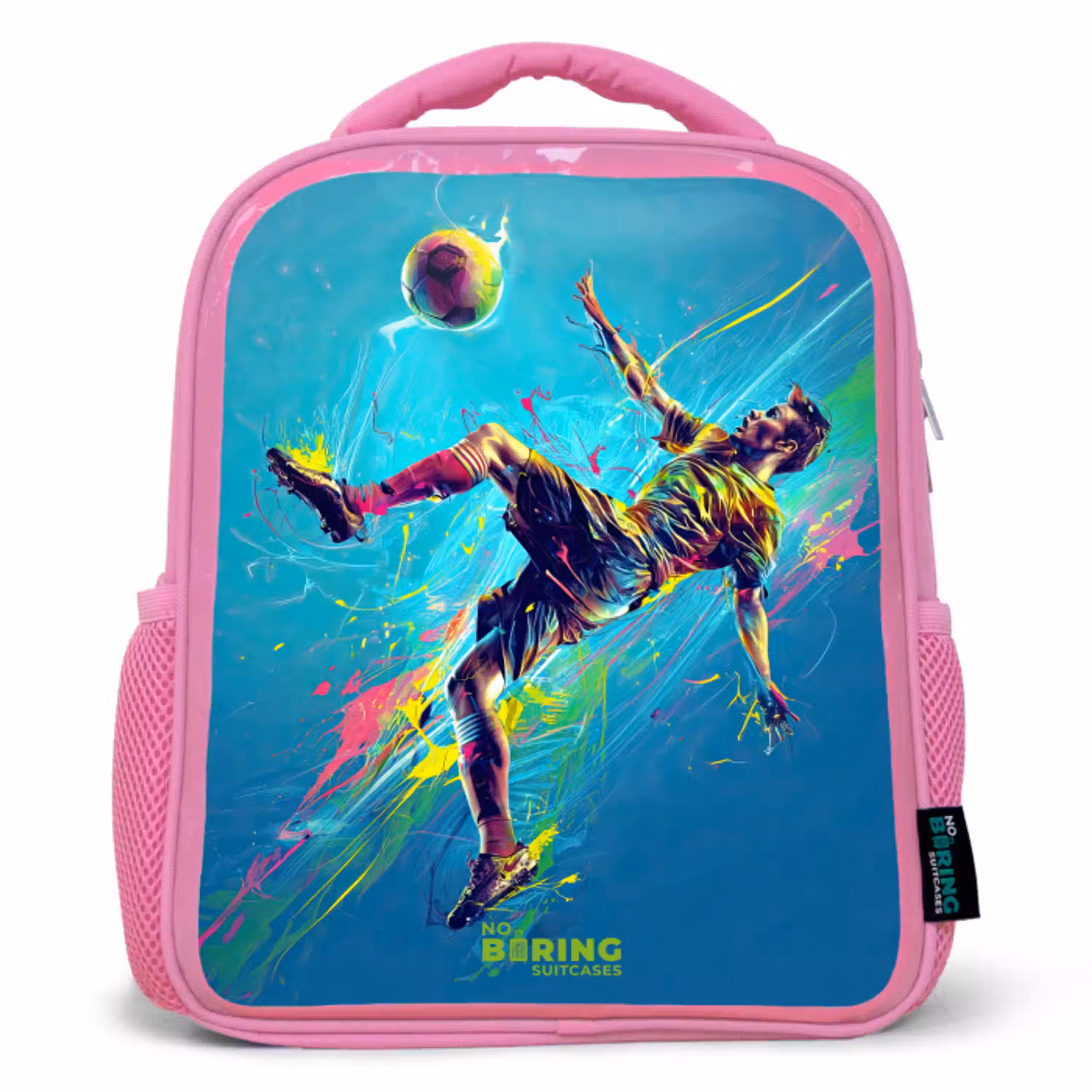Neon - Voetbal - Schop - Kleurrijk Kinderrugzak - Roze middel -3d