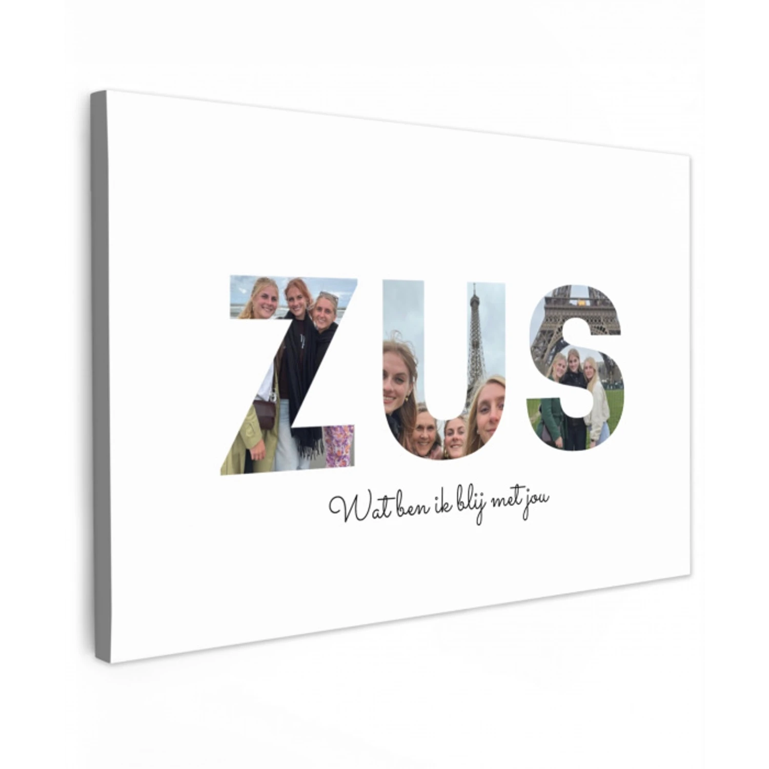 Zus - Lettercollage Tuinposter op houten frame 2 cm dik klein -3d