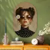 Vrouw - Beige - Bloem - Modern - Portret Wandcirkel Ovaal Glas middel -sfeer2