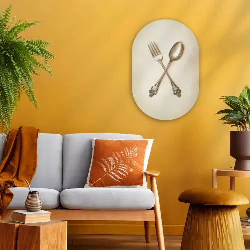 Beige - Vintage - Bestek Wandcirkel Ovaal Forex klein -sfeer4
