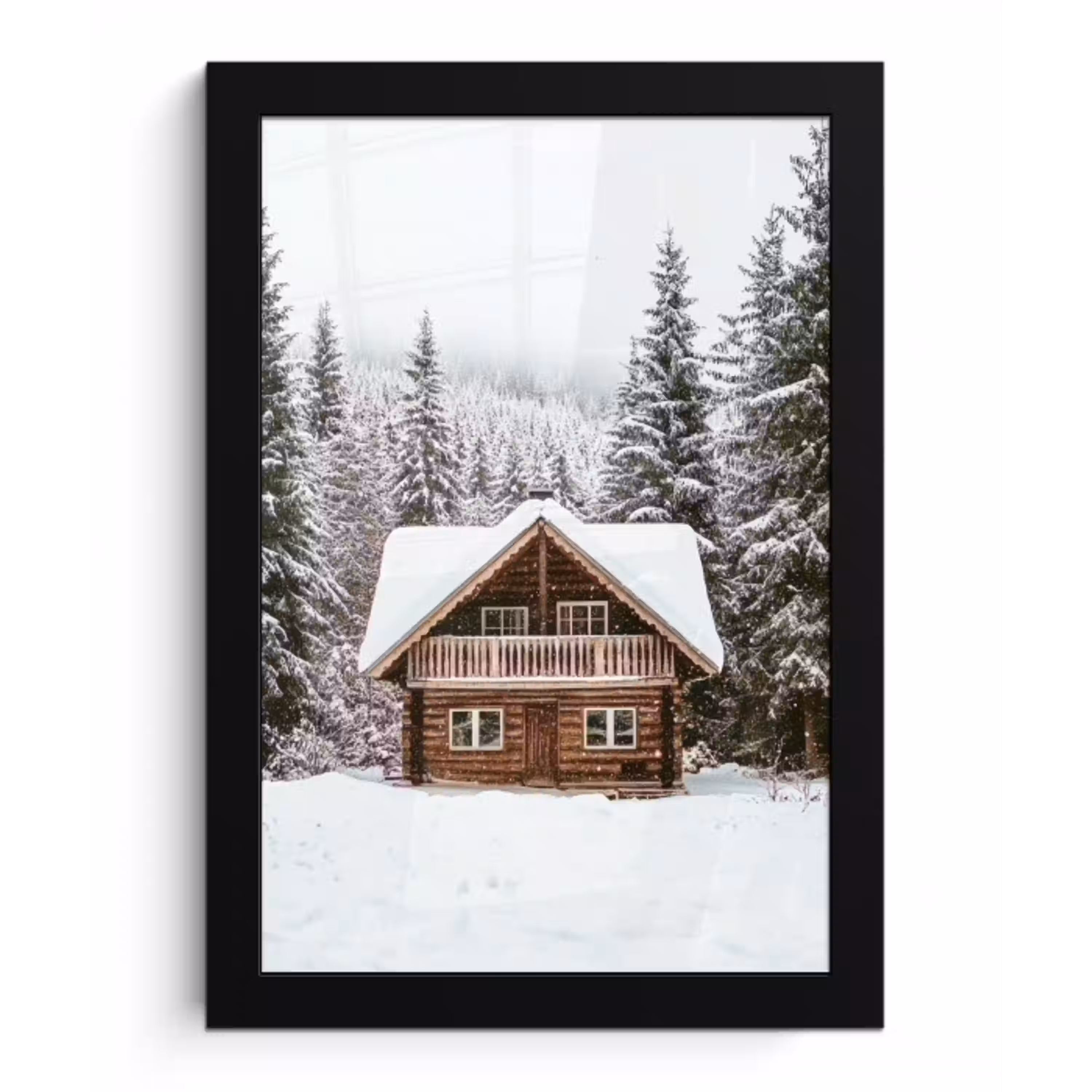 Huis - Bos - Winter - Natuur - Sneeuw fotolijst zwart zonder passe partout klein -3d