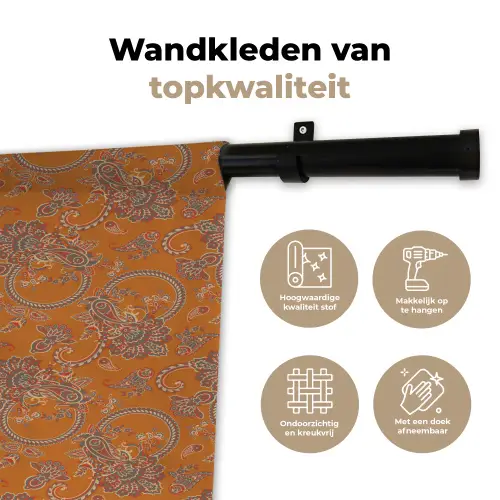 Oranje - Sierlijk - Bloemen Wandkleed katoen klein 269 -sfeer2