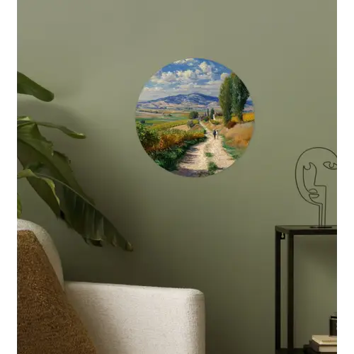 Mensen - Wandelen - Zandpad - Velden Wandcirkel behangsticker klein -sfeer2