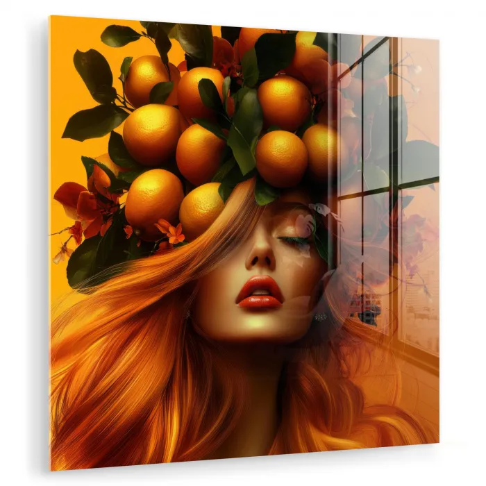 Vrouw - Citroenen - Bloesem - Geel plexiglas 5mm klein -zzzproduct_nieuw