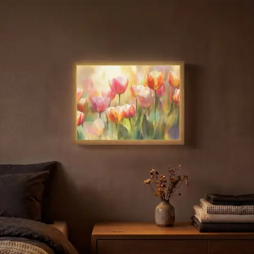 Tulpen - Sprookjesachtig - Kleurrijk Light Box met batterij (Wandlamp) middel -sfeer4