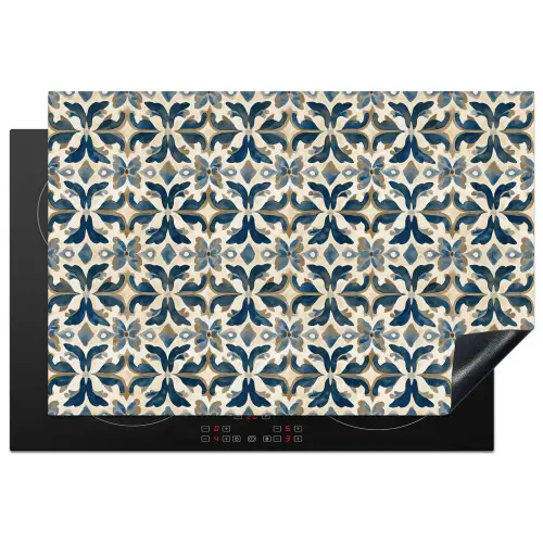 Tegel - Patroon - Blauw - Beige Inductie beschermer vinyl 3mm klein 276 -3d