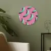 Bananen - Patroon - Blauw - Roze Akoestische PET Vilt - Rond klein -sfeer2