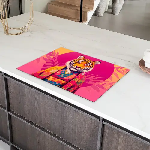 Tijger - Kimono - Planten - Roze Inductie beschermer vinyl 3mm klein -sfeer8
