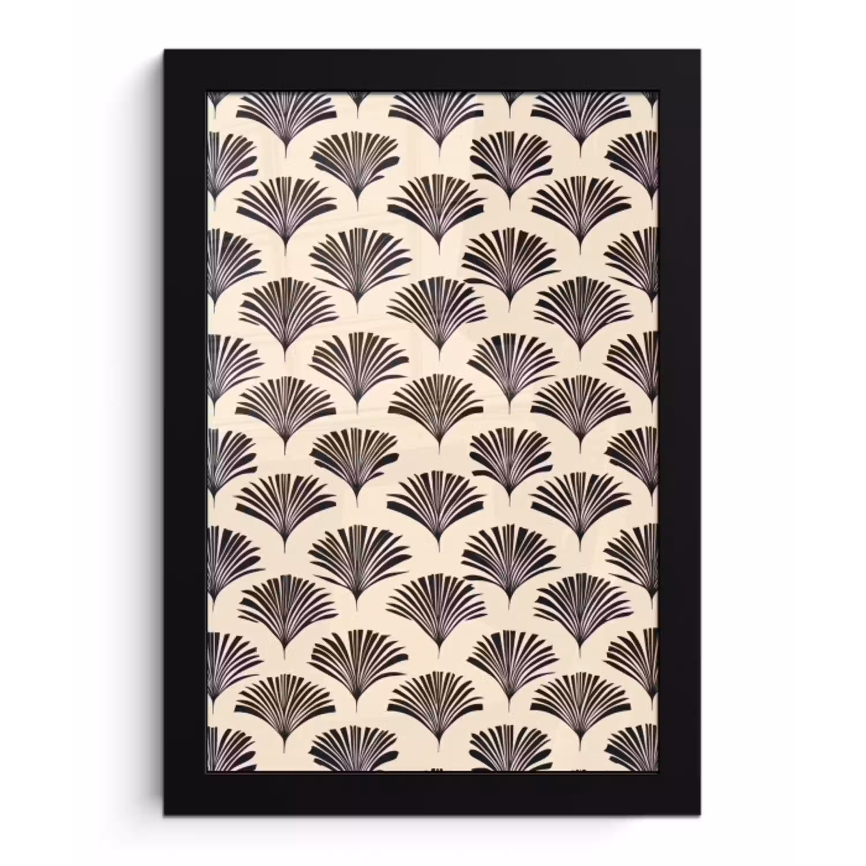 Waaiers - Botanisch - Zwart - Beige fotolijst zwart zonder passe partout klein 224 -3d