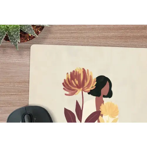 Vrouw - Minimalistisch - Bloem muismat rubber klein -closeup