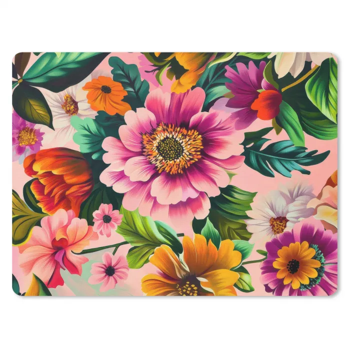 Bloemen - Kleurrijk - Roze muismat rubber klein -3d