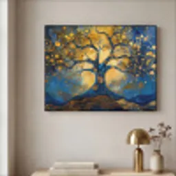 Boom - Levensboom - Blauw - Goud Textielframe - compleet frame klein -sfeer2