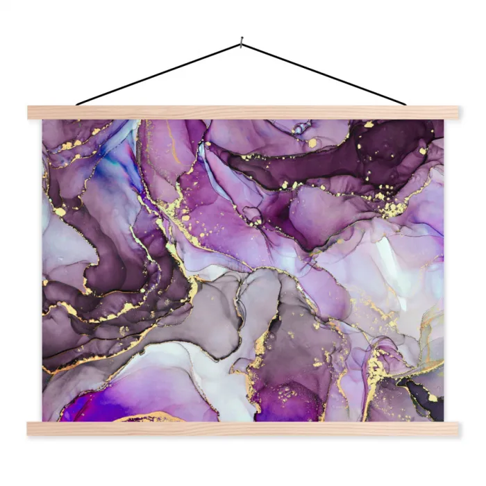 Marmer - Roze - Paars - Gold textielposter latten blank klein -3d