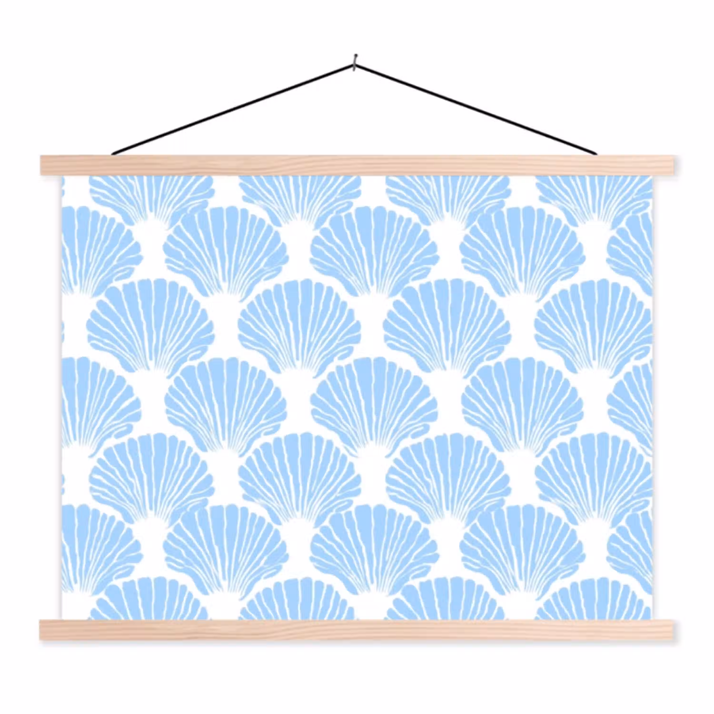 Blauw - Wit - Schelpen - Grafisch - Structuur textielposter latten blank klein 122 -3d