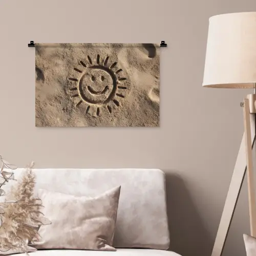 Gezichtje - Zon - Zand - Getekend Wandkleed katoen klein -sfeer4