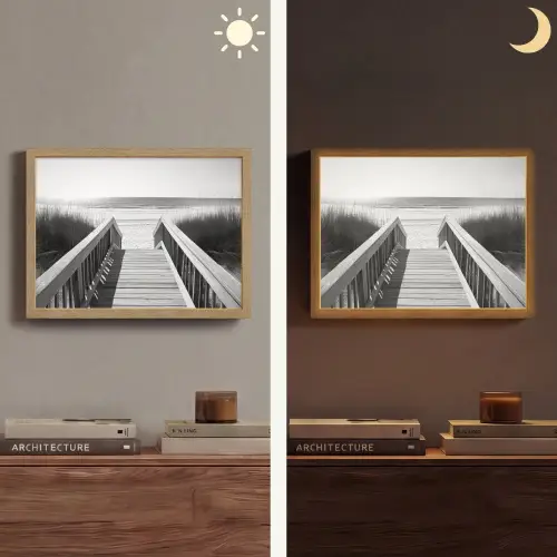 Loopbrug - Hout - Strand - Zee Light Box met batterij (Wandlamp) middel -sfeer3