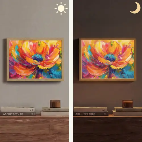 Bloem - Verflook - Modern - Abstract - Kleuren Light Box met batterij (Wandlamp) middel -sfeer3