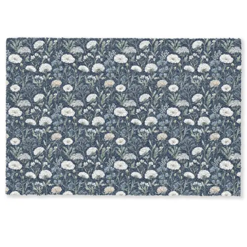 Patroon - Bloemen - Wit - Blauw Deurmat klein 898 -zkaufland3d