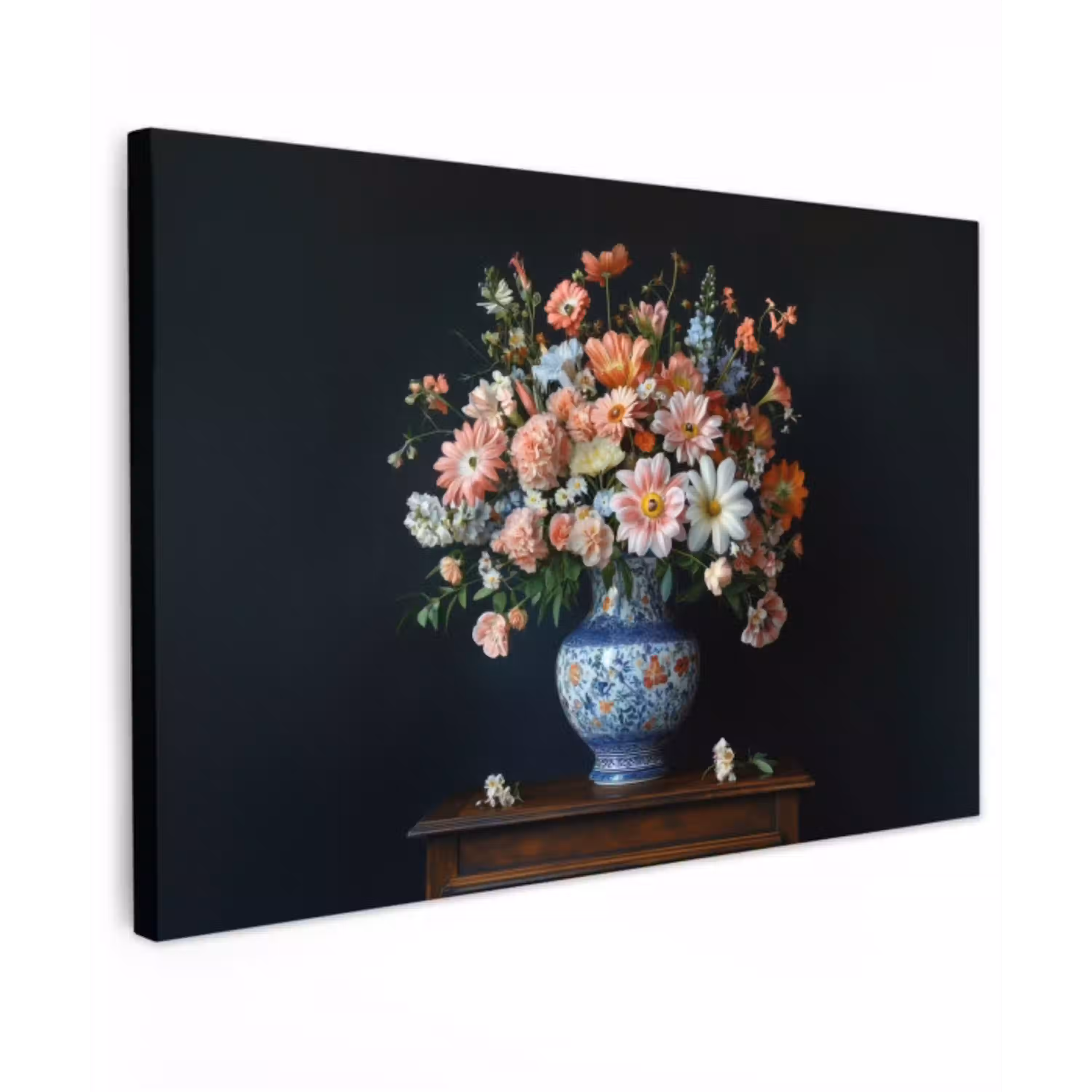 Hout - Vaas - Kleuren - Bloemen canvas 2cm klein -z3d