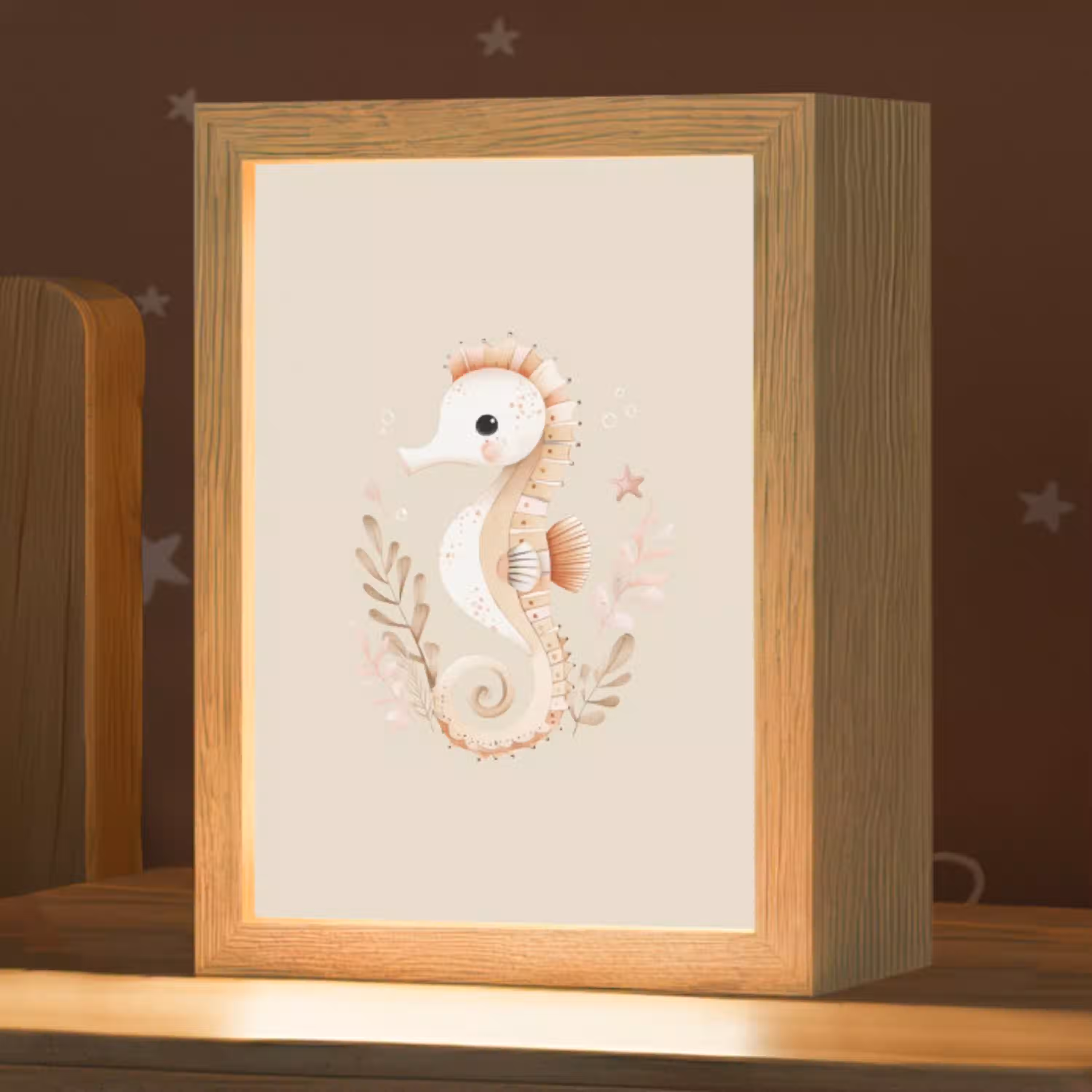 Zeepaardje - Zeewier - Beige Light Box met kabel klein -zzz_3d_website