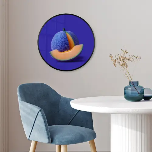 Meloen - Blauw - Oranje - Kunstzinnig Fotolijst rond zonder passe partout klein -sfeer2