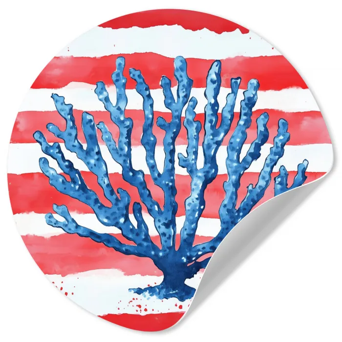 Koraal - Verfstructuur - Rood - Blauw Wandcirkel behangsticker klein -3d