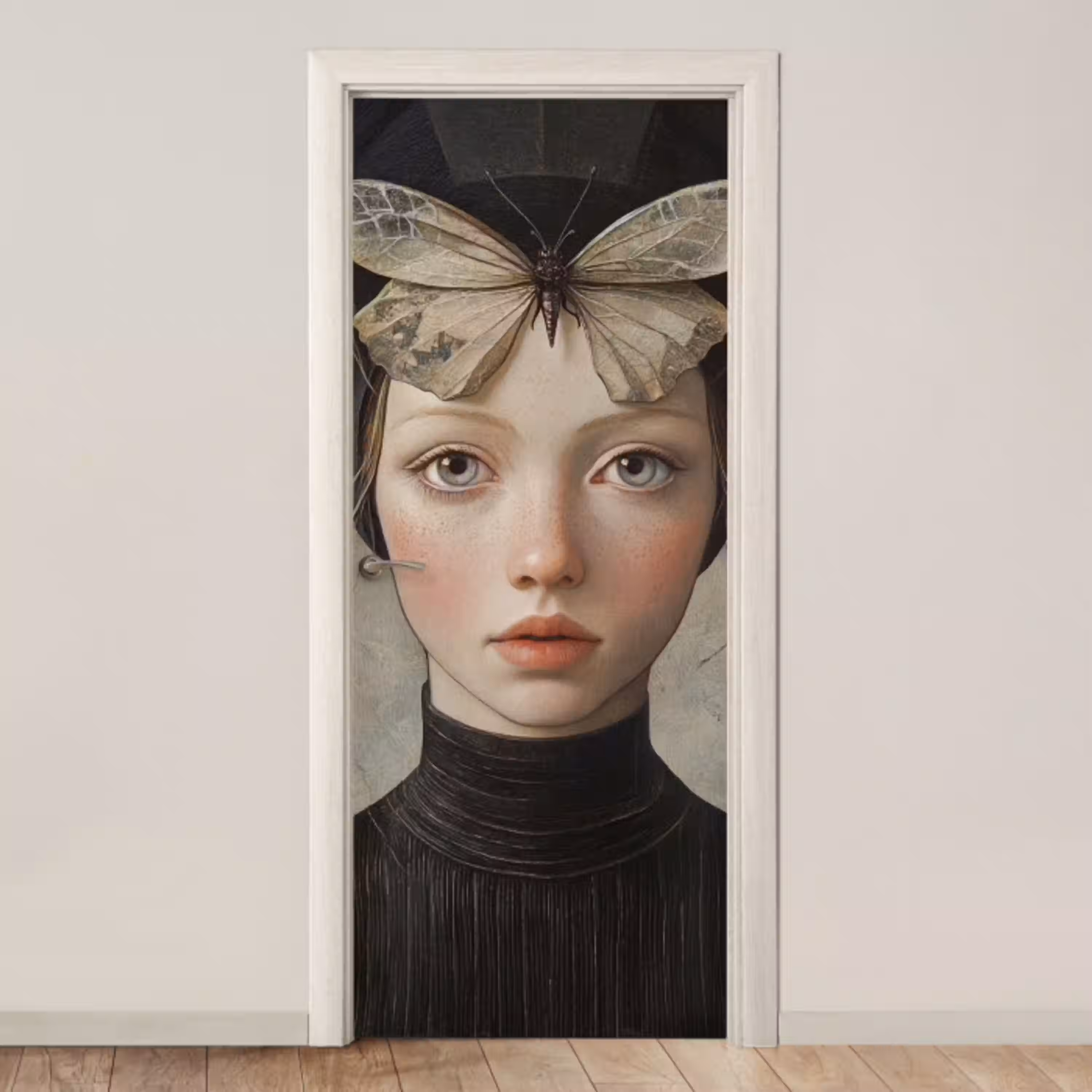 Woman - Butterfly - Art - Classic - Muted deurposter klein -3d_beige
