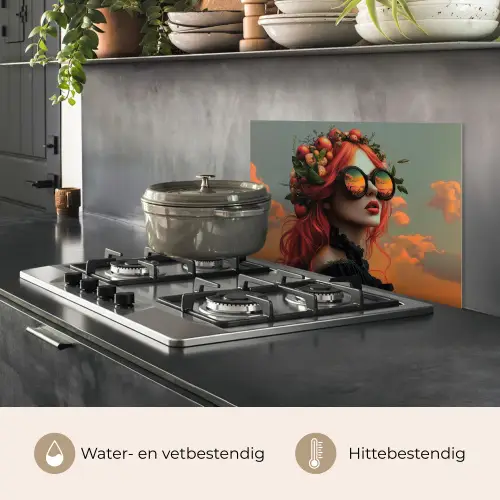 Vrouw - Kroon - Tomaat - Bascilicum - Zonnebril keuken achterwand spatscherm klein -usp_NL
