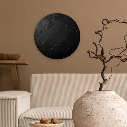 Zwart - Steen - Beton Wandcirkel kunststof plaat 5mm dik klein -sfeer1