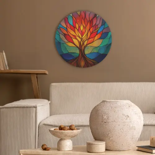 Sierglas - Boom - Rood - Vlakken Akoestische PET Vilt - Rond klein -sfeer1