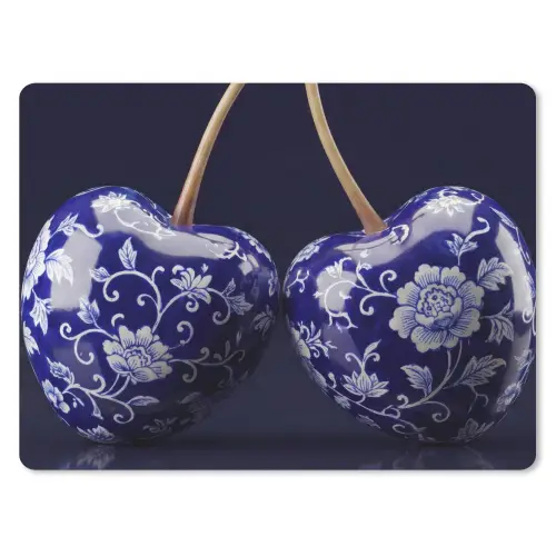 Porselein- Kersen - Delfts - Blauw muismat rubber klein -3d