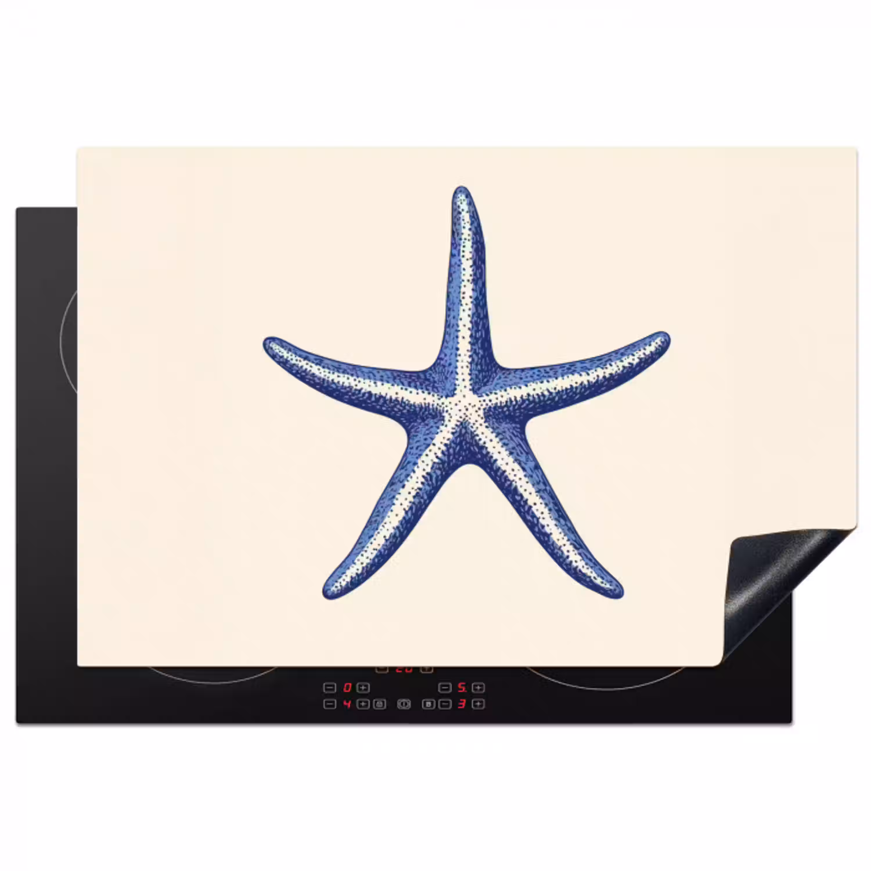 Blauwe zeester - Minimalistisch - Beige Inductie beschermer vinyl 3mm klein -3d