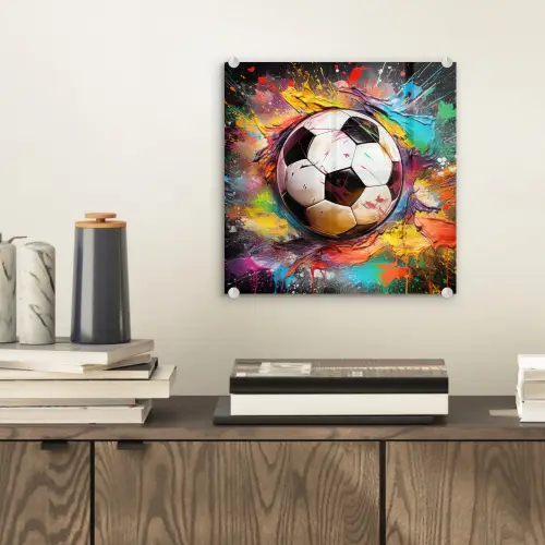 Voetbal - Verf - Kleuren - Zwart - Wit plexiglas 5mm klein -sfeer1